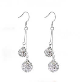 厂家直销韩版时尚新品流行精美水钻水滴双钻球耳环香巴拉耳钉批发