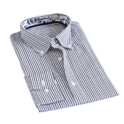 戈德堡2019春款男士格子襯衫中年商務休閑免燙職業正裝男長袖襯衣