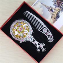 手柄镜梳套装金属银色镂空化妆镜旅游赠品俄罗斯镜子厂家批发订做