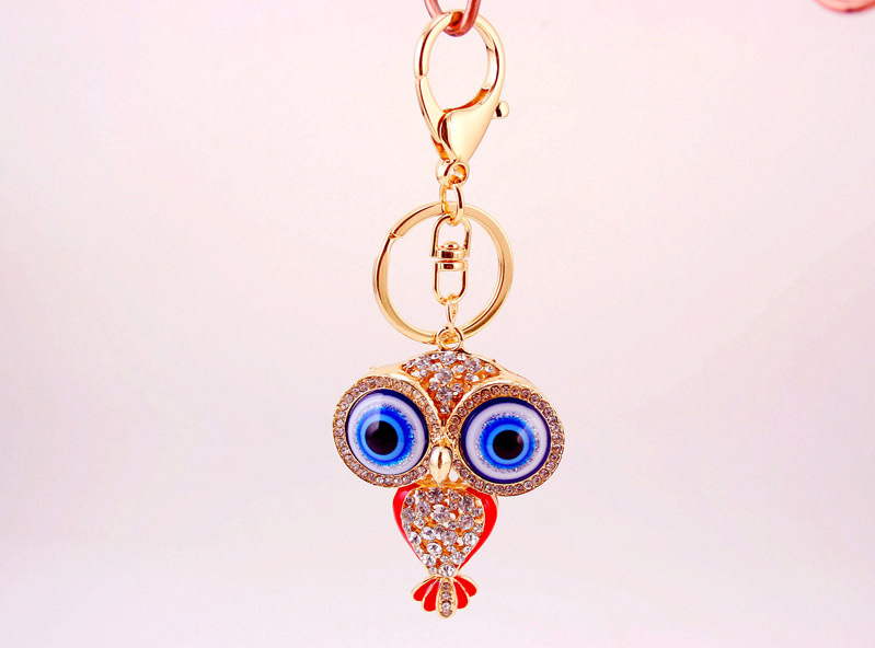46g Weight Alloy, Metal Material Owl Pattern Unisex Gender Pink, Red, Blue, Black Color Korean  Creative Cute Cartoon Big-eyed Cute Owl Diamond Keychain 15