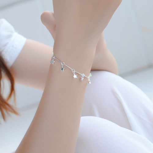 Women's silver anklets, bamboo small stars, five-pointed stars, silver-plated bracelets, plain silver gifts, small jewelry, small gifts wholesale