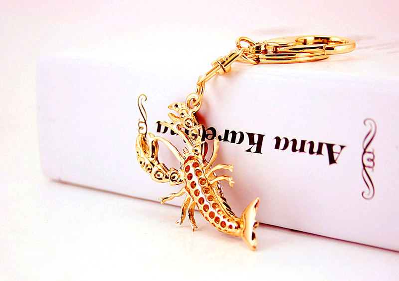26g Weight Alloy, Metal Material Animal Pattern Unisex Gender Cute Diamond-studded Crayfish Men's Car Keychain Metal Pendant Wholesale 4