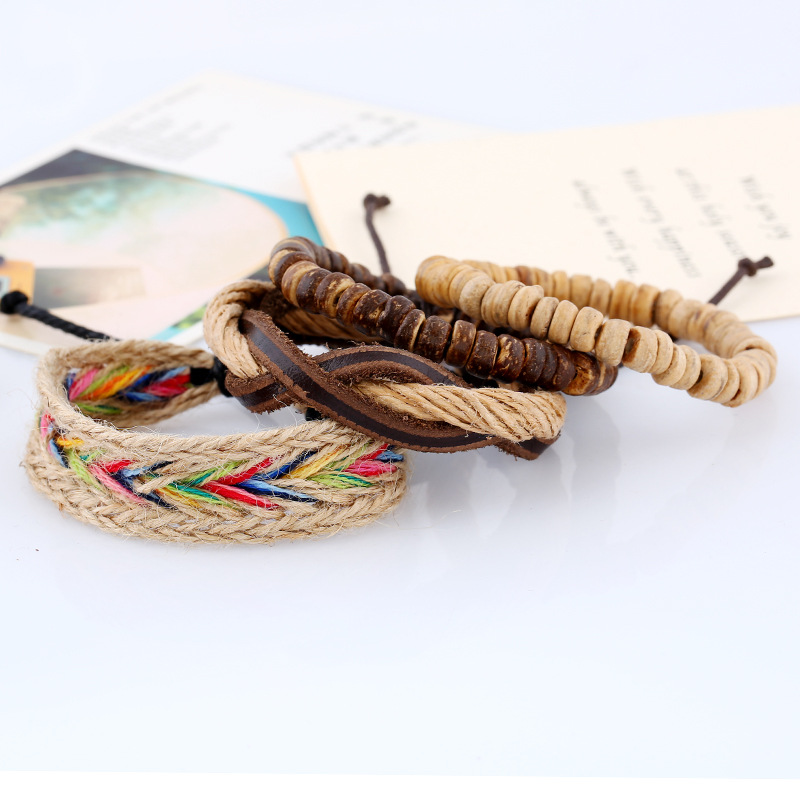 New Top Layer Leather Woven Bracelet Vintage Hand-woven Multi-layer Leather Bracelet Jewelry display picture 3