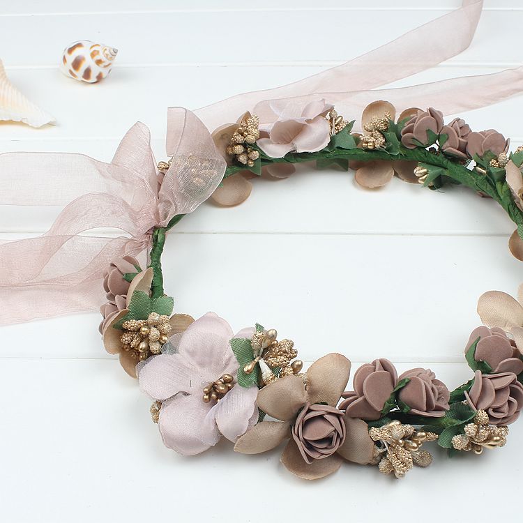 泡沫花丝带花环套装 咖啡色3