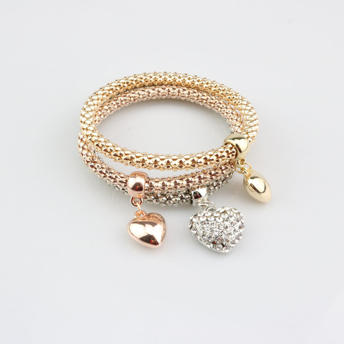 Korean fashion new love diamond elastic corn chain three-color bracelet set bracelet