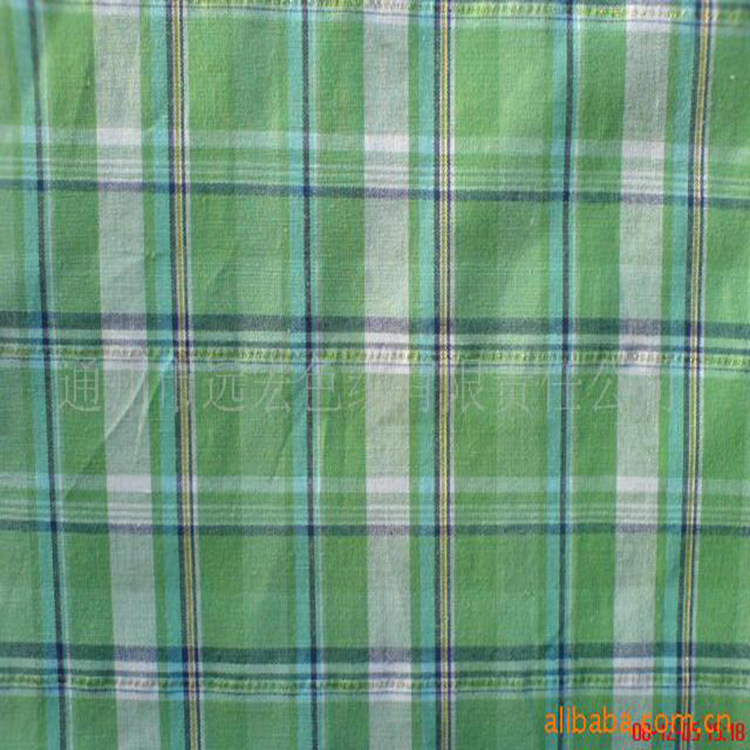 现货供应绿色格子全棉印花弹力布 40支优质高密服装用布