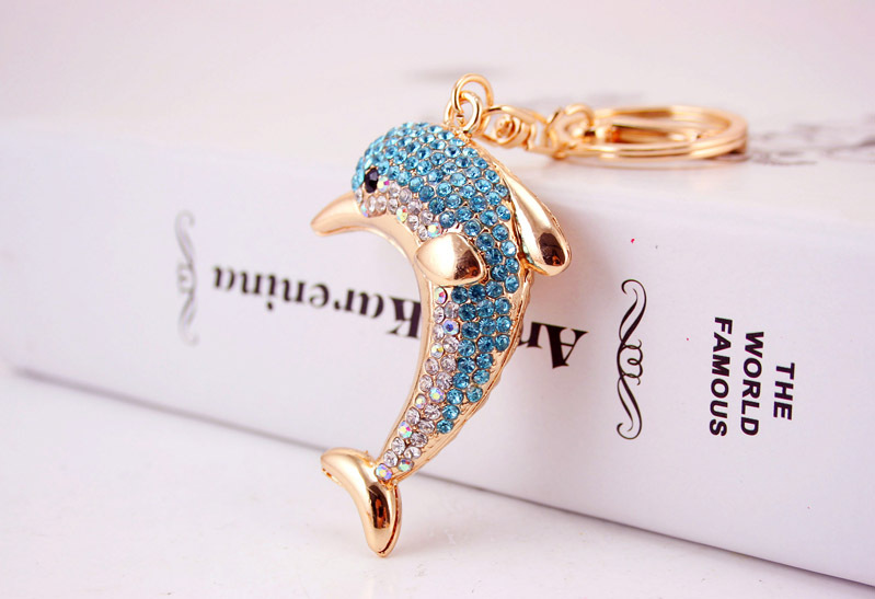 Fashion Rhinestone Cute Dolphin Metal Ocean Ladies Bag Accessories Car Keychain Pendant display picture 13