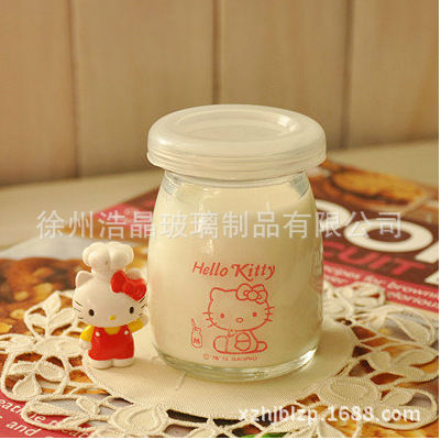 玻璃小牛奶瓶 调味罐果冻杯 带盖布丁杯  卡通布丁杯可印刷