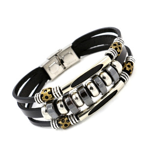 New Metal Titanium Steel Leather  Gold Anchor Stainless Steel  Bracelet display picture 4