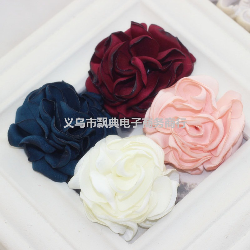 5厘米缎面烧边玫瑰花朵发饰发夹配件diy发卡材料韩国烧边山茶花边
