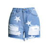 Hole shorts stars print raw hair trend street shot denim shorts