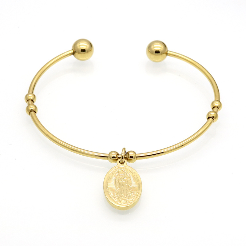 304 Stainless Steel Chain Material Fashion Round 304 Stainless Steel Titanium Steel 18K Gold Plated Bangle In Bulk