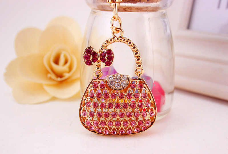 Creative cute rhinestone ladies handbag keychain