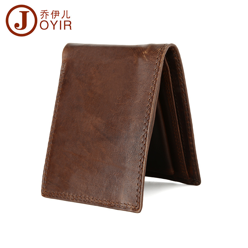 男士短款真皮钱包 RFID防磁头层牛皮欧美时尚休闲钱夹疯马皮银包