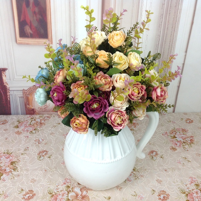 批發歐式 仿真花 10頭茶花 愛心茶苞 茶玫 假花塑料花家居裝飾