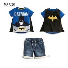挑码一件批发 夏季新款男童蝙蝠侠披肩牛仔套装 D1021
