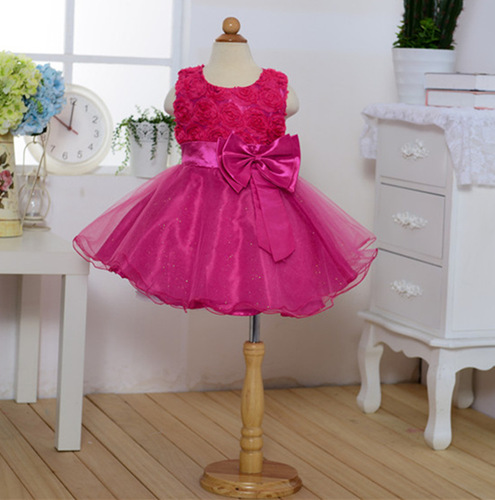 Dress for girls with rose-shaped puffed skirt, children's clothing for big kid party performance