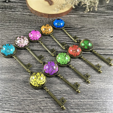 手工干花项链小清新森女复古钥匙吊坠项链 永生花时光宝石毛衣链