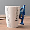 Music ceramics, cup, guitar, musical instruments with glass, coffee enamel