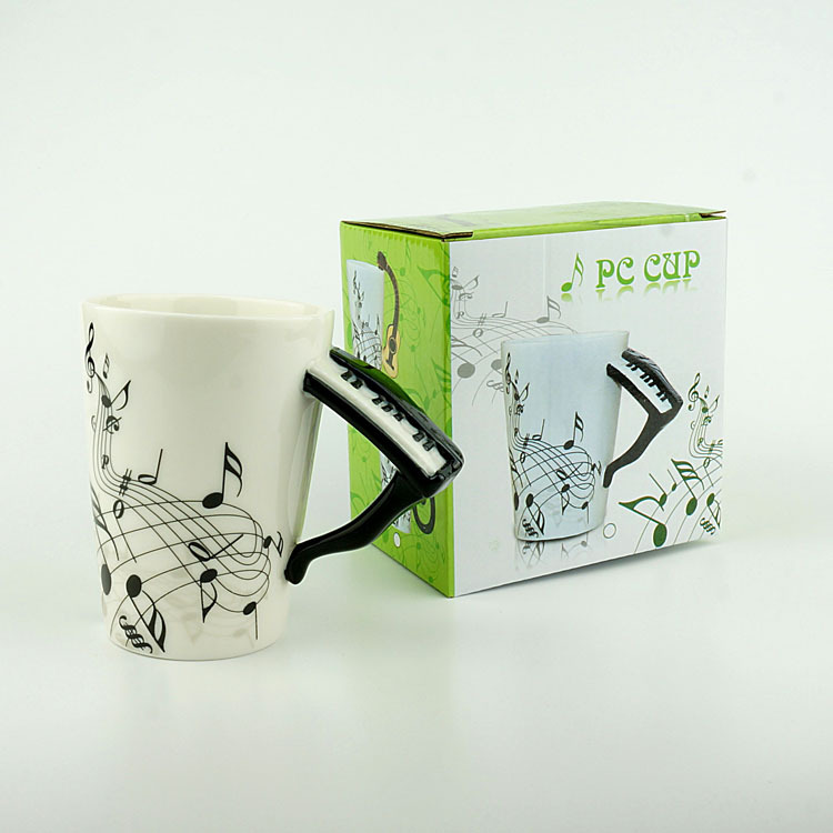 新款跨境ins音乐钢琴创意水杯 陶瓷杯子马克杯早餐杯LOGO外贸水杯