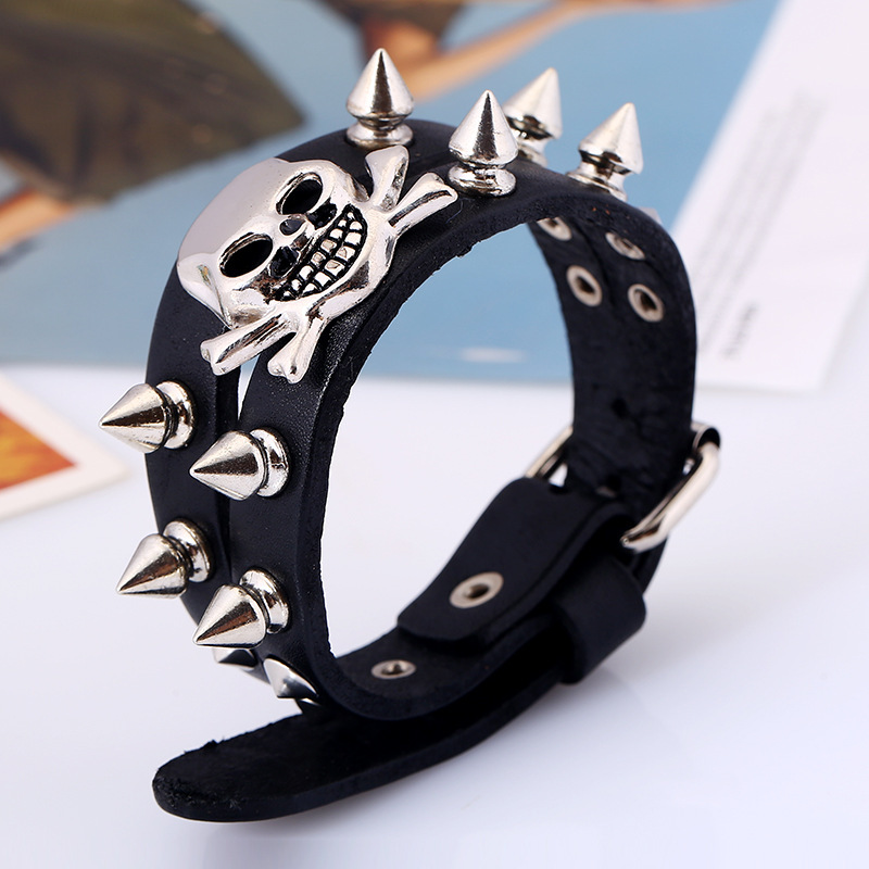 Daily Occasion Punk Skull Pu Leather Handmade No Inlaid Men'S Bracelets