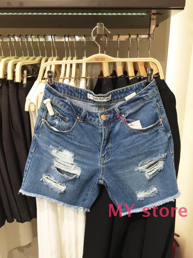 MIXX*韓國牛仔短褲*下擺毛邊~做舊破洞處理!5