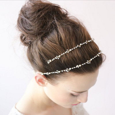 Hairpin hair clip hair accessories for women headdress exquisite crystal pearl branch hairband Niang wedding headdress studio accessories