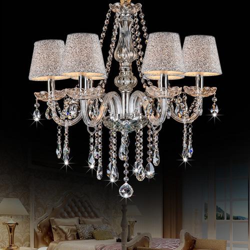 8 transparent candle chandeliers with shades, European style chandeliers for living room, bedroom, dining room, KTV, hotel guest room lighting