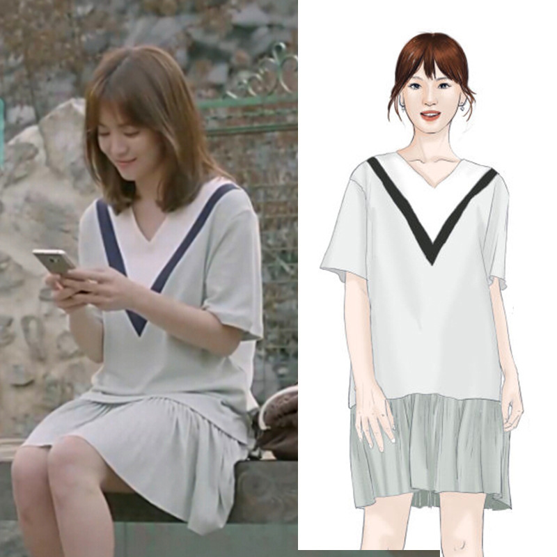Papaya milk summer new sun descendant same style navy college South Korea fresh pleated dress tide Papaya milk summer new sun descendant same style navy college South Korea fresh pleated dress tide