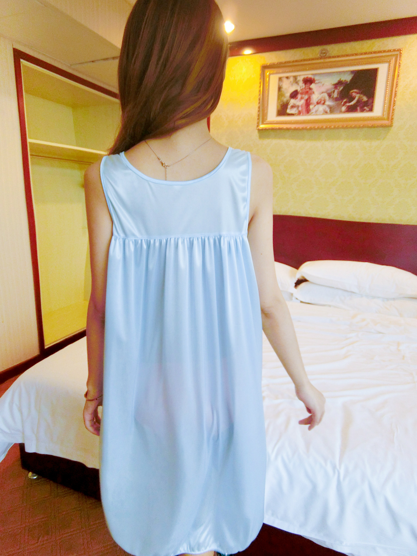Simple Plus Size Long Sleeveless Lace Ice Silk Polyester Pajamas display picture 57