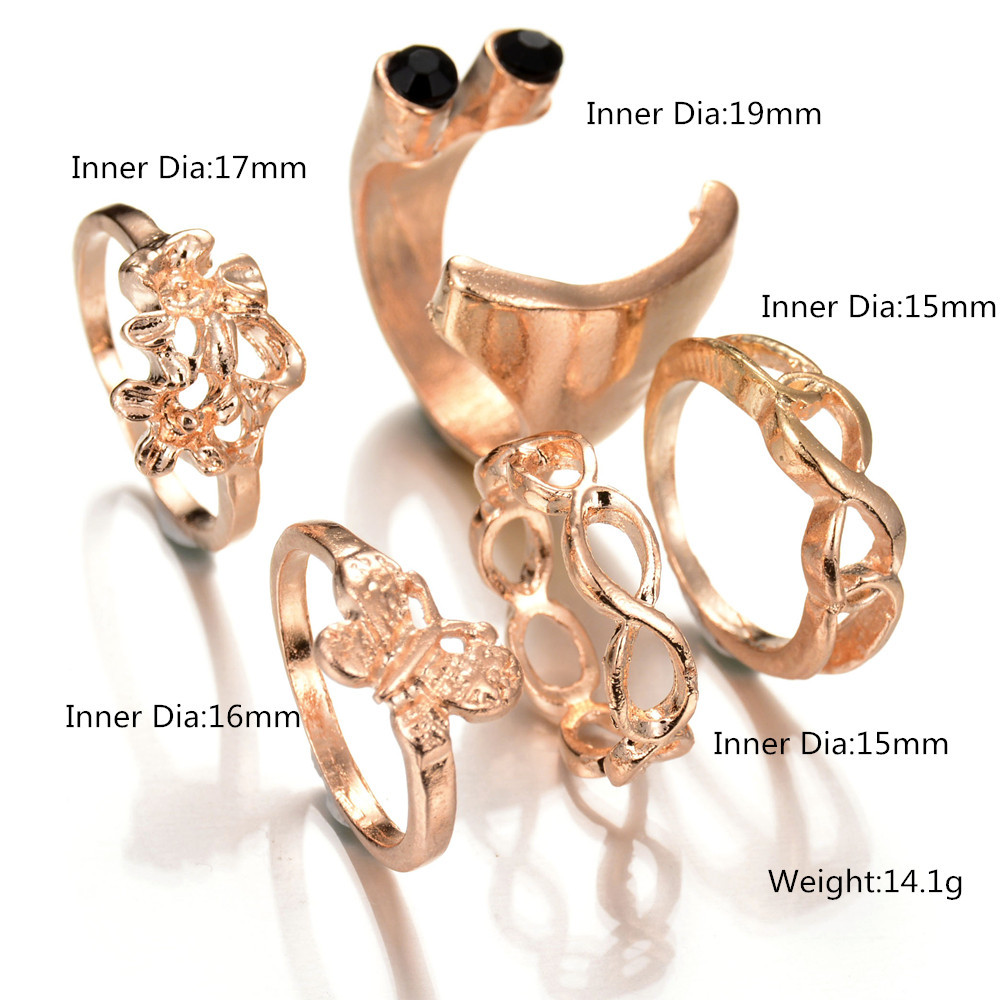 Fashionable Copper Openwork Butterfly Opening Ring Five-piece Suit display picture 2