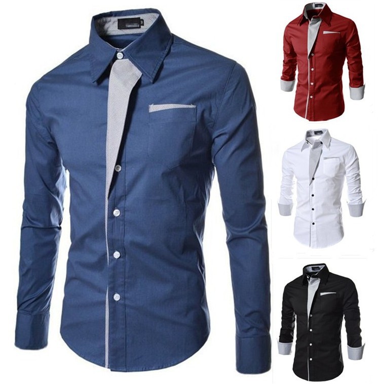 AliExpress EBAY nuevo británico SLIM-Fit camisa de moda de color de contraste de los hombres camisa de manga larga A20
