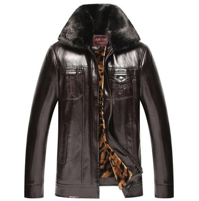 16新款男士秋冬加绒加厚毛领翻领男士皮衣PU皮水洗皮衣跑江湖代发|ms