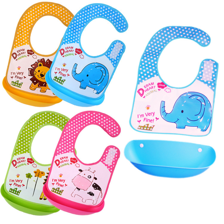 0-3岁加厚EVA宝宝卡通防水围嘴免洗可拆饭兜儿童立体带饭槽围兜