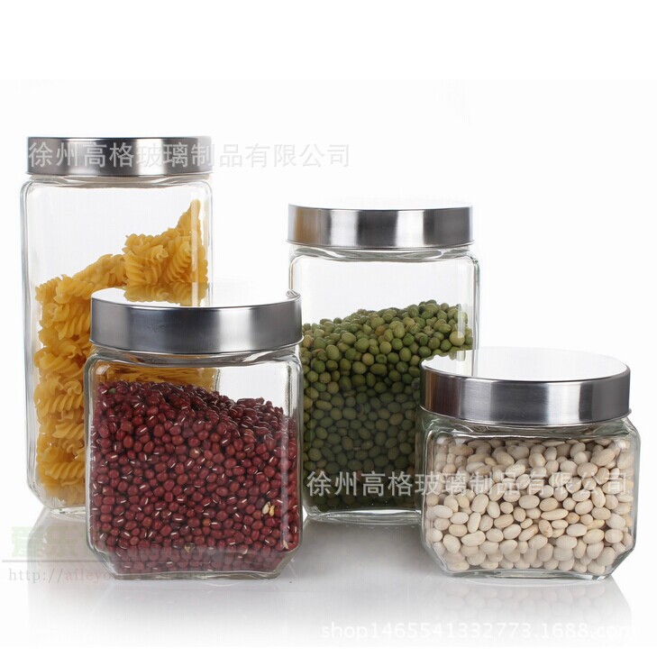 透明食品密封罐玻璃储物罐调料瓶方形茶叶罐咖啡糖罐
