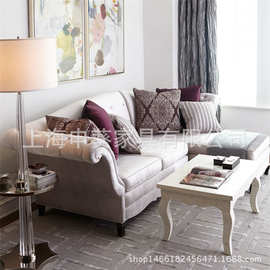 美式乡村棉麻布艺沙发组合L型转角贵妃沙发北欧大小户型灰色沙发