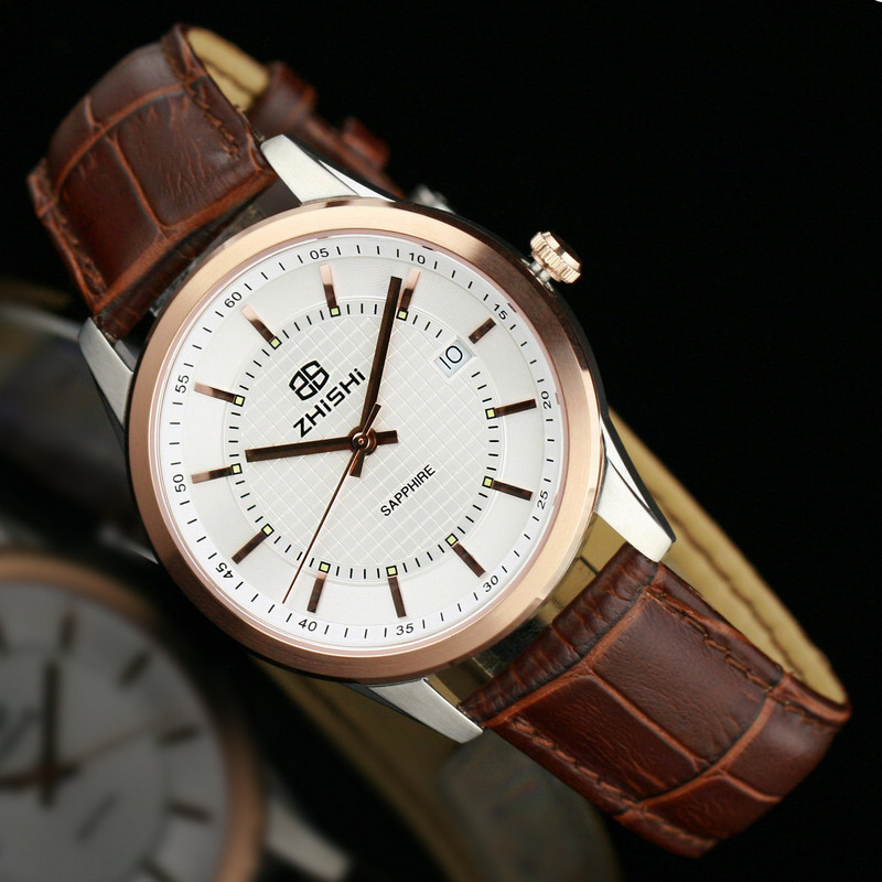 瑞士进口新款防水日历男表 男士时尚皮带手表 品牌夜光石英手表