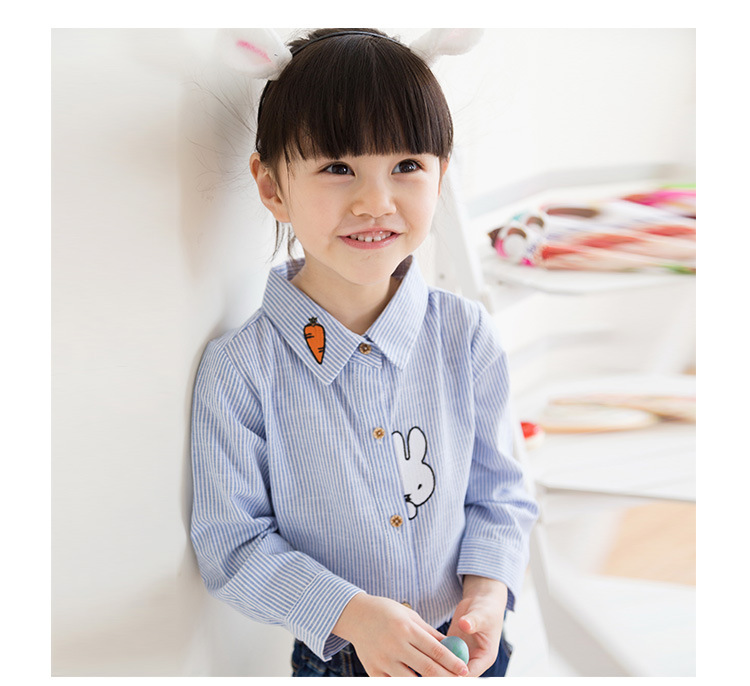 Korean Edition Children's clothing girl Rabbit shirt children stripe Long sleeve shirt radish Cartoon shirt On behalf of