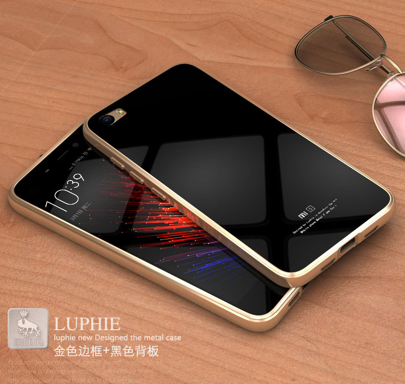 Luphie Aircraft Aluminum Metal Frame 9H Tempered Glass Back Cover Case for Xiaomi Mi 5