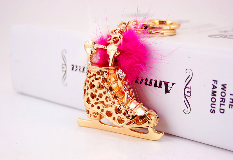38g Weight Alloy, Metal Material Shoe Pattern Unisex Gender Pink, Black Color Korean Cute Fashion Diamond Hair Ball Skates Car Keychain 9