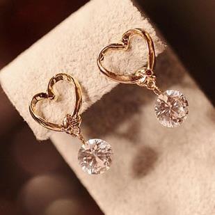 South Korea heart hollow gold Zircon stud earrings cute pendant earrings earrings female jewelry wholesale