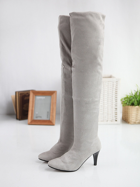 New Kind of Slender High-heeled Knee Boots， Elastic Velvet Knight Boots