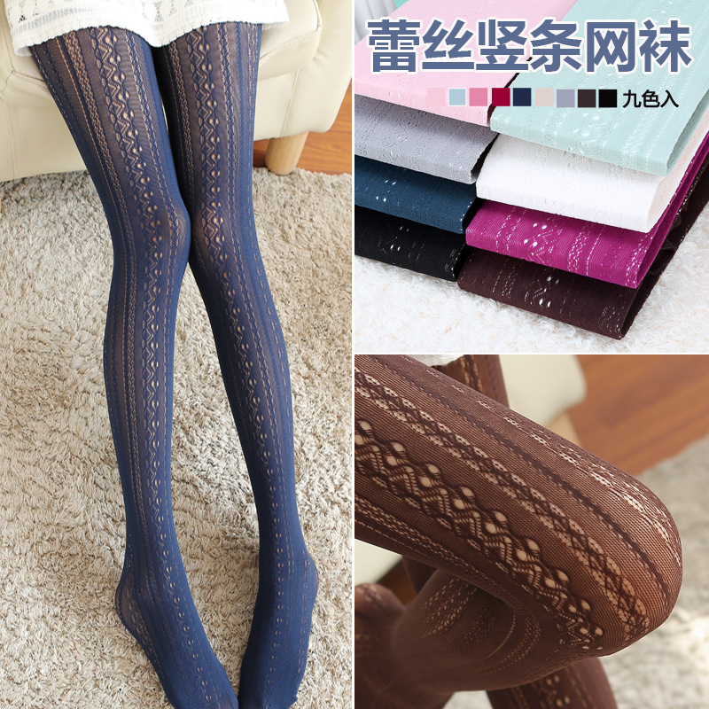 Hada japonesa estilo preppy adelgazar encaje raya vertical medias de malla pantimedias medias Calcetines que forman la pierna calcetines de primavera y verano