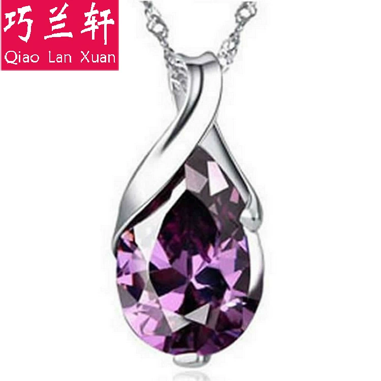 Amethyst teardrop pendant — 925 sterling silver, faceted purple stone, no chain