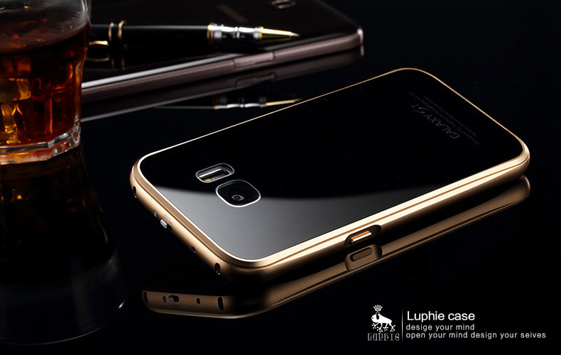 Luphie Aircraft Aluminum Metal Frame 9H Tempered Glass Back Cover Case for Samsung Galaxy S7 Edge G9350
