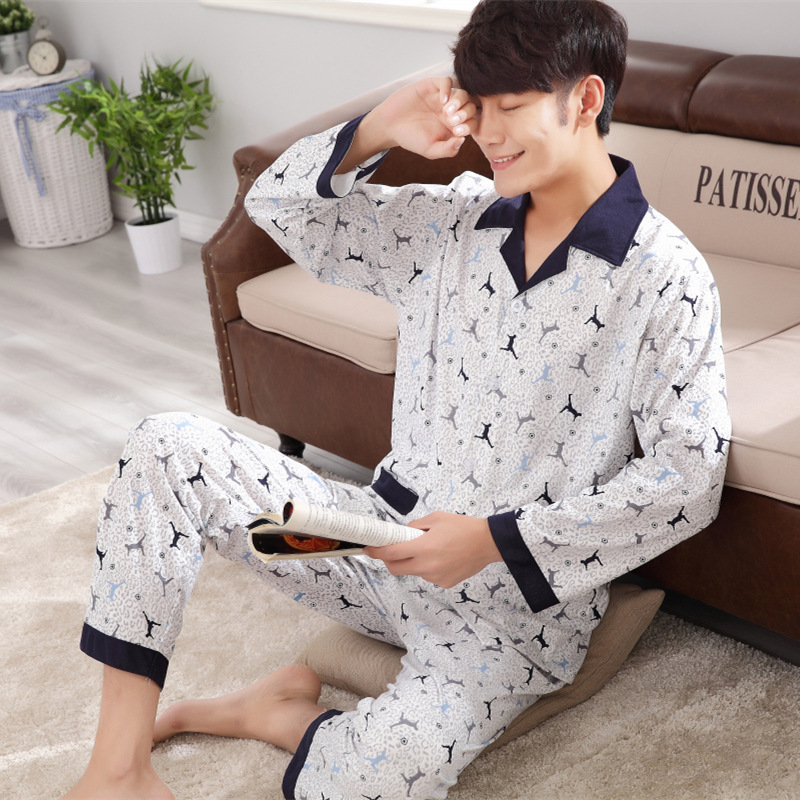 봄, 가을 중년 남성 면 홈 잠옷, 중년 및 노인 아버지의 헐렁한 긴팔 가디건 도매