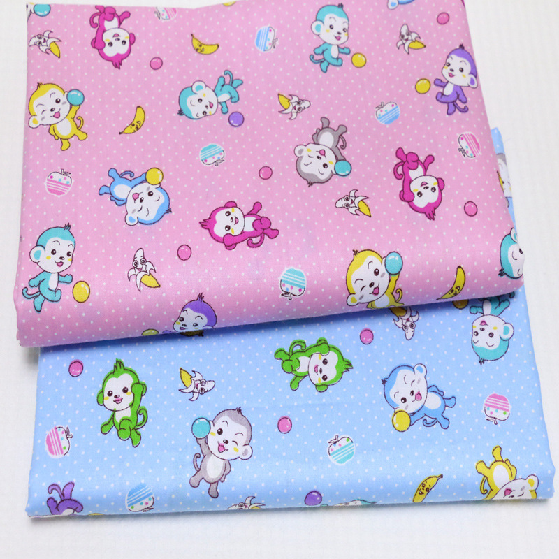 小卡通全棉斜纹布 蓝色小猴子窄幅印花布 婴幼儿床围包被纯棉布料