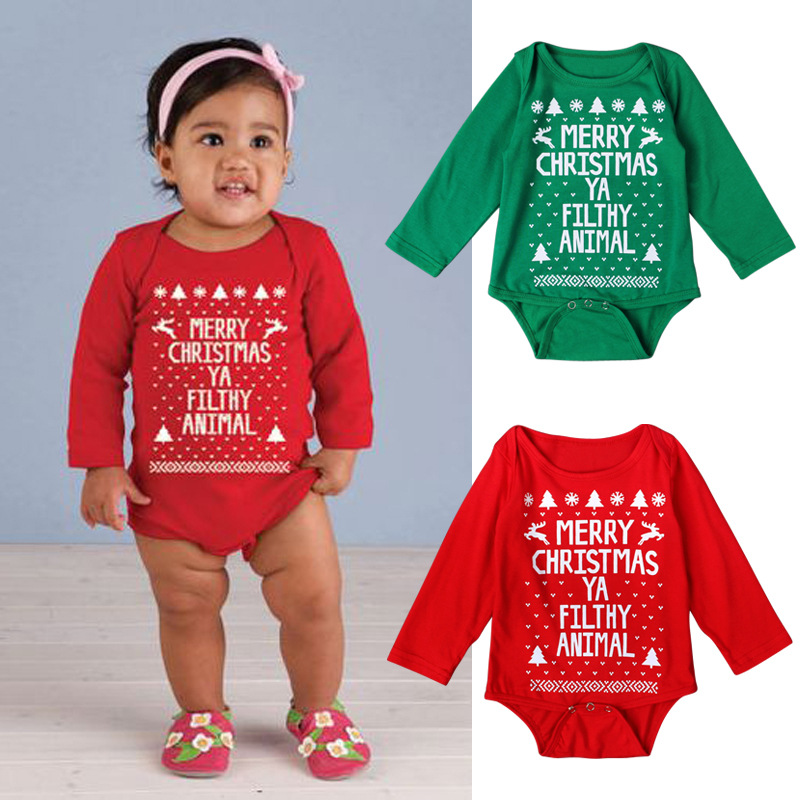 Children's Christmas jumpsuit boys and girls letter short sleeve Christmas suit_voghion.com