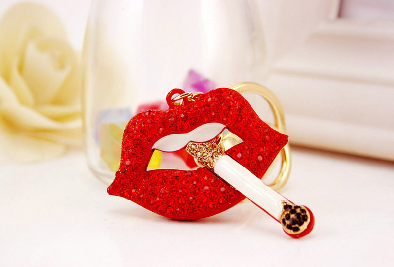 45g Weight Alloy, Metal Material Lips Pattern Unisex Gender Rose Red, Red Color Craft Small Gift Cigarette Red Lip Ladies Metal Pendant Mouth Keychain 7