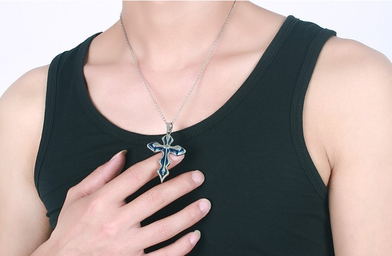 Wave shaped three-layer cross pendant couple trendy necklace accessory_voghion.com